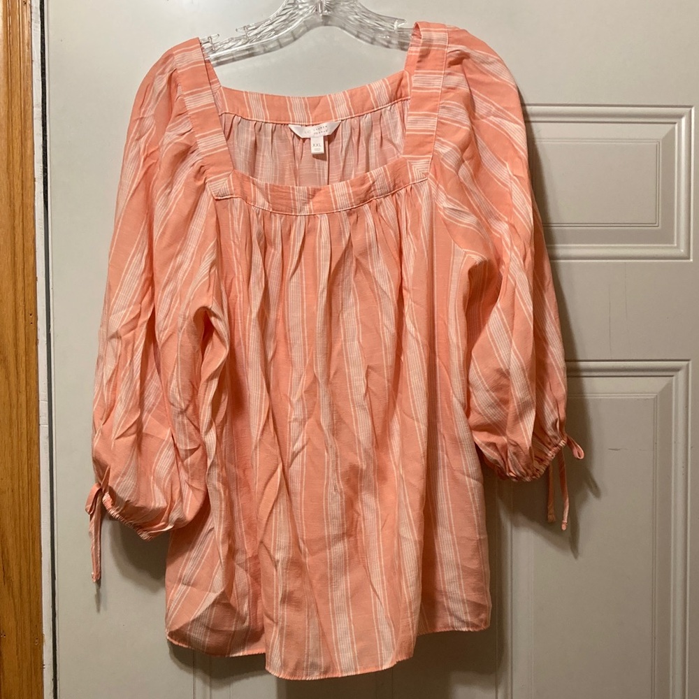 LC Lauren Conrad Peach Stripe Square-Neck Blouse XXL